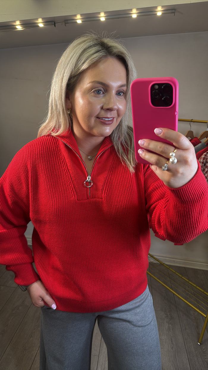 Garcia True Red Knitted Half Zip Jumper