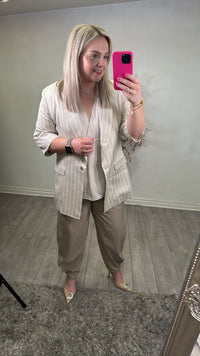 Access Fashion Beige Striped 3/4 Sleeve Blazer