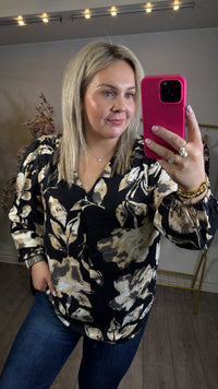 Fransa FrAriana Black Floral V-Neck Blouse