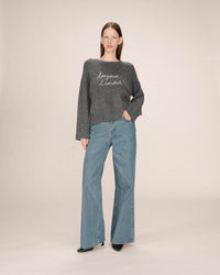 Grace & Mila Saints Anthracite Grey 'BONJOUR L'AMORE' Cream Embroidered Knit