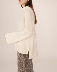 Grace & Mila Saints Oatmeal Beige 'OUI' Burgundy Embroidered Knit