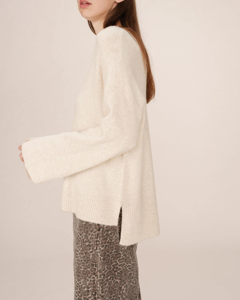 Grace & Mila Saints Oatmeal Beige 'OUI' Burgundy Embroidered Knit