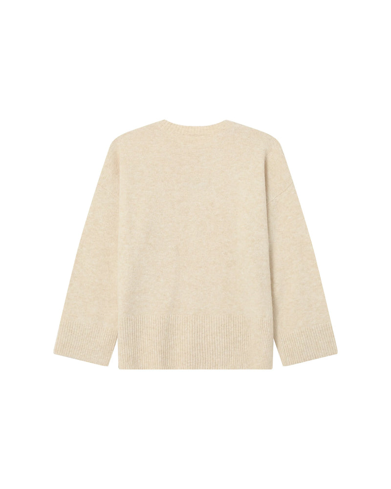 Grace & Mila Saints Oatmeal Beige 'OUI' Burgundy Embroidered Knit