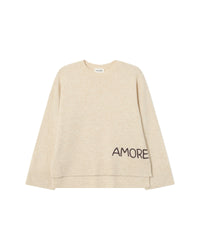 Grace & Mila Saints Oatmeal Beige 'AMORE' Chocolate Embroidered Knit