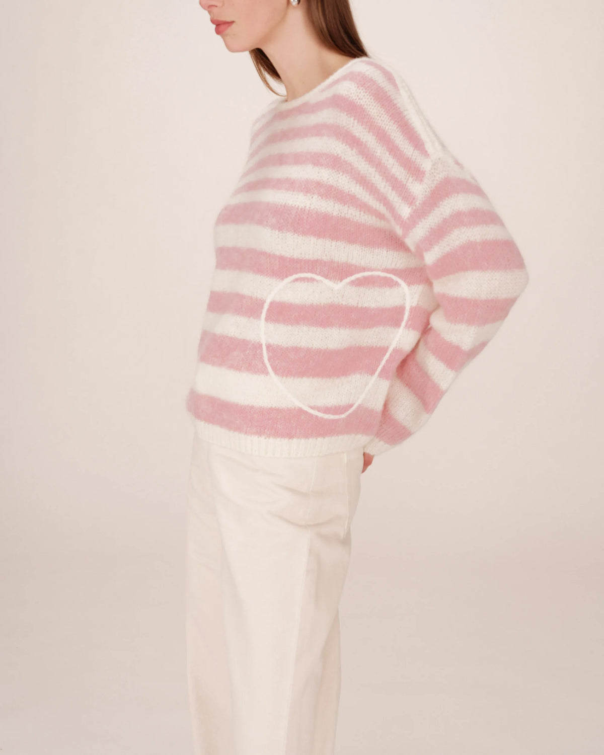 Grace & Mila Sand Cristal Rose Striped Heart Knit