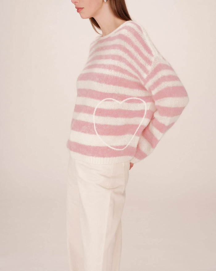 Grace & Mila Sand Cristal Rose Striped Heart Knit