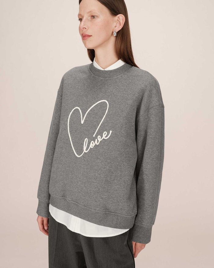 Grace & Mila Sharly Anthracite Grey Oversized Cream Embroidered Sweatshirt