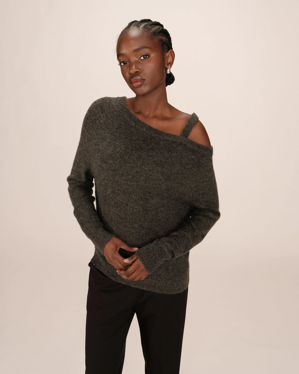 Grace & Mila Samantha Anthracite Grey Off the Shoulder Knit