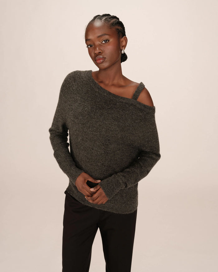Grace & Mila Samantha Anthracite Grey Off the Shoulder Knit
