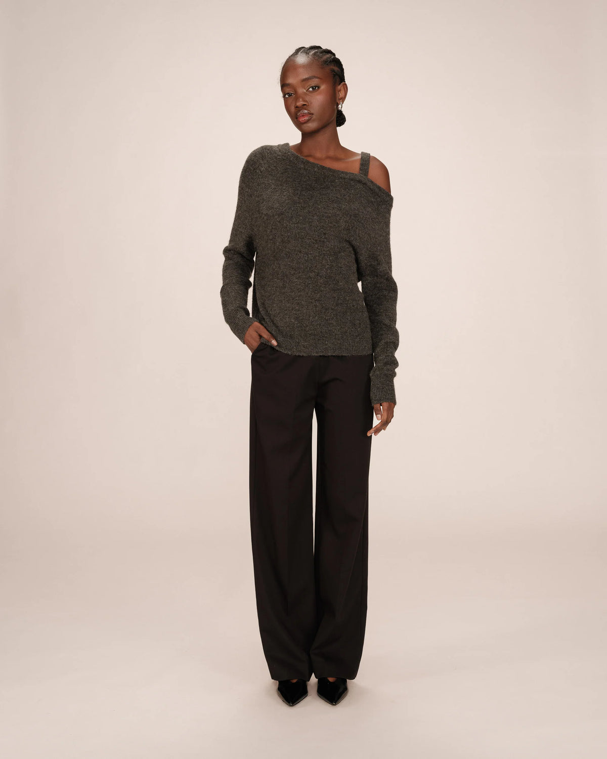 Grace & Mila Samantha Anthracite Grey Off the Shoulder Knit
