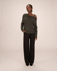 Grace & Mila Samantha Anthracite Grey Off the Shoulder Knit
