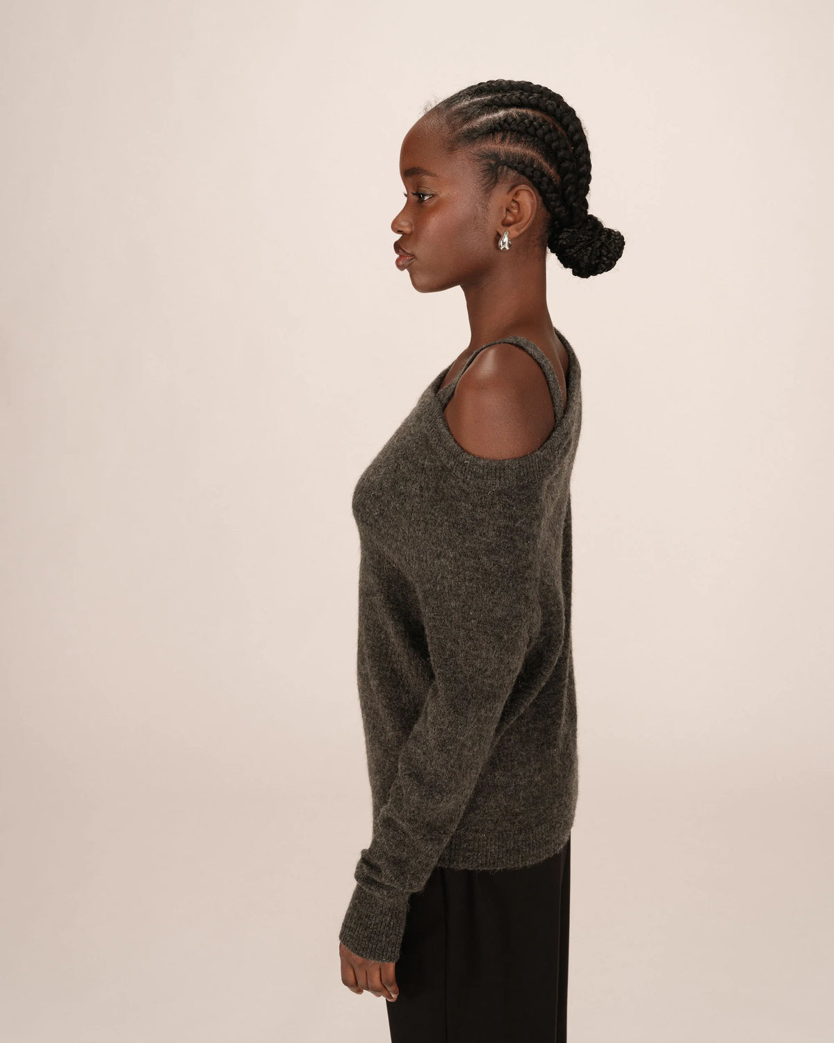 Grace & Mila Samantha Anthracite Grey Off the Shoulder Knit