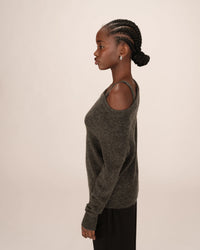 Grace & Mila Samantha Anthracite Grey Off the Shoulder Knit