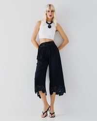 Access Fashion Black Culottes with Lace Hem