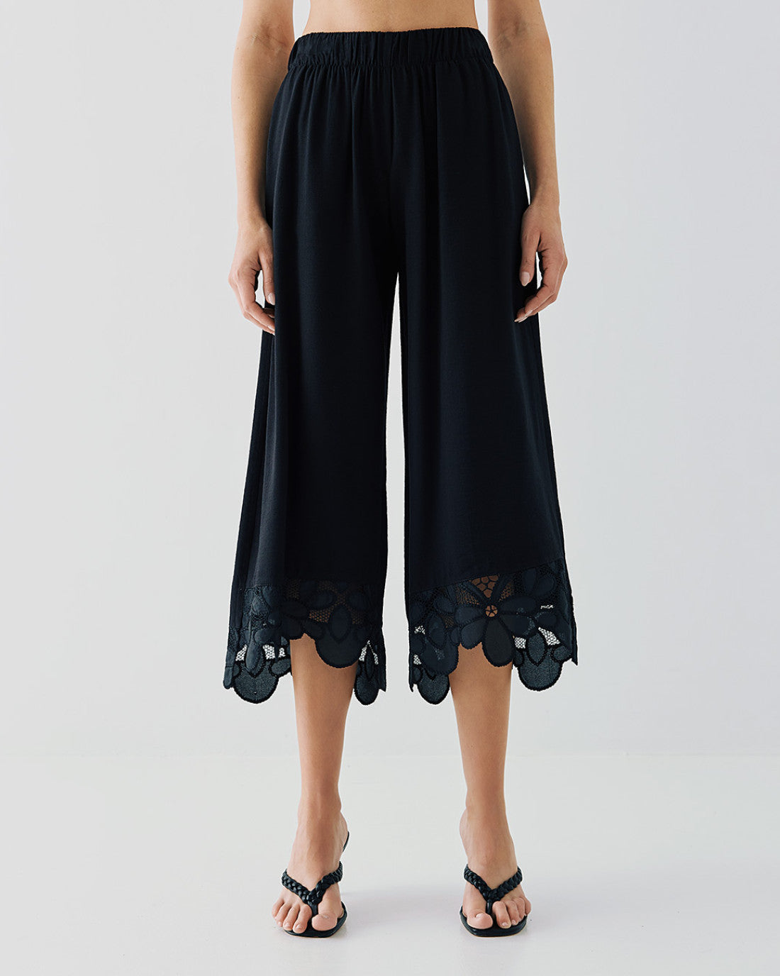 Access Fashion Black Culottes with Lace Hem