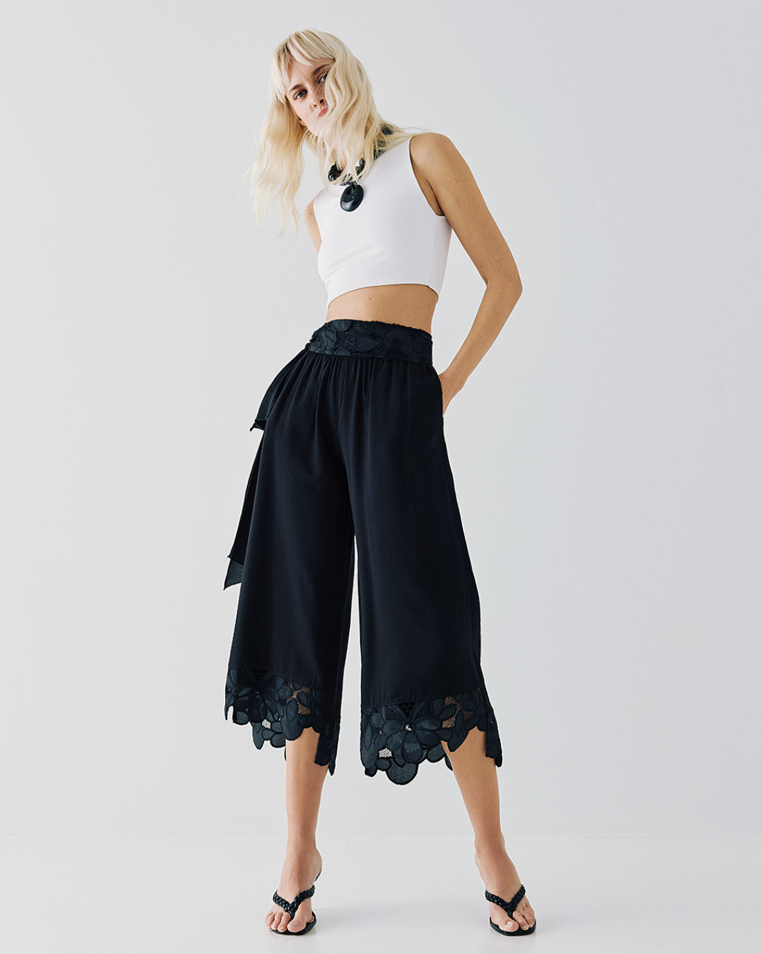 Access Fashion Black Culottes with Lace Hem