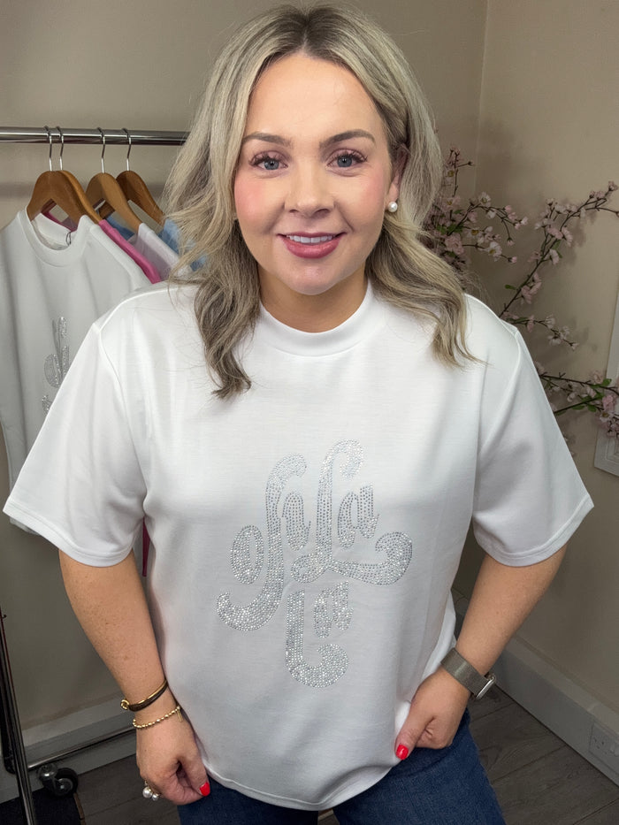 Kaffe Karosie Chalk 'Ooh La La' Embellished Modal T-Shirt, 10511093