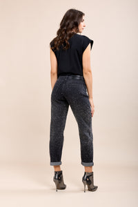 Toxik Highwaisted Boyfriend Charcoal Black Embellished Cropped Jeans