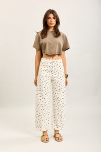 Toxik Highwaisted Barrel Leg Cream Jeans with Chocolate Polka Dot, L21630