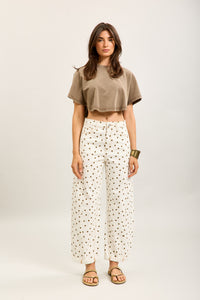 Toxik Highwaisted Barrel Leg Cream Jeans with Chocolate Polka Dot, L21630