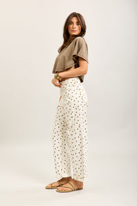 Toxik Highwaisted Barrel Leg Cream Jeans with Chocolate Polka Dot, L21630