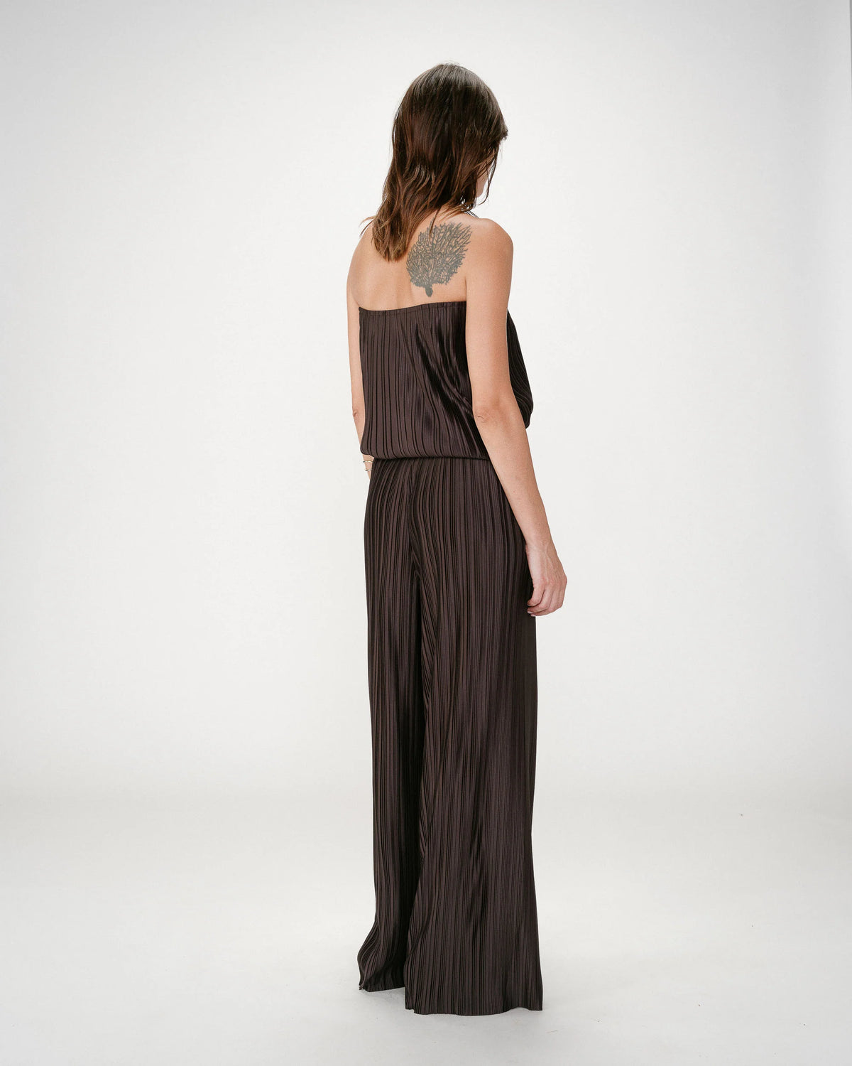 Grace & Mila Wonka Chocolate Brown Plisse Wide Leg Trousers 