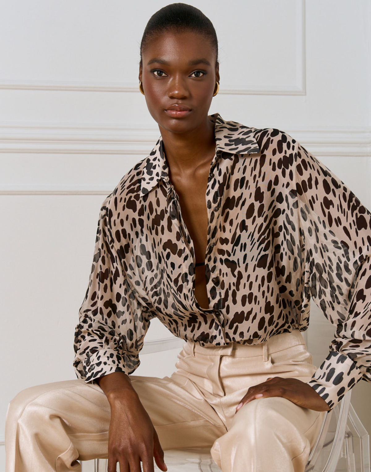 Access Fashion Monochrome Abstract Printed Longline Shirt