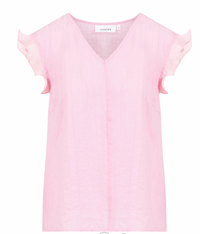 Coster Copenhagen Candy Pink V-Neck Top with Ruffle Detailing