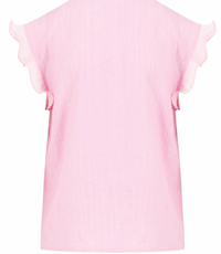 Coster Copenhagen Candy Pink V-Neck Top with Ruffle Detailing