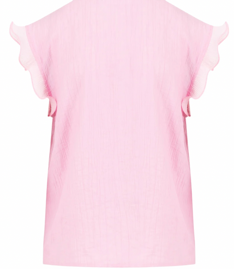 Coster Copenhagen Candy Pink V-Neck Top with Ruffle Detailing