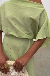 Never Fully Dressed Pistachio Tilly Off the Shoulder Dress
