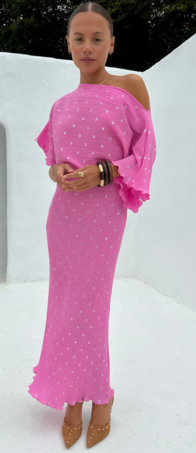 Never Fully Dressed Petal Pink Tilly Off the Shoulder Dress