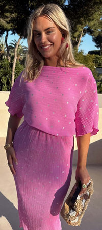 Never Fully Dressed Petal Pink Tilly Off the Shoulder Dress