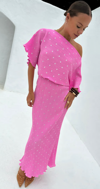 Never Fully Dressed Petal Pink Tilly Off the Shoulder Dress