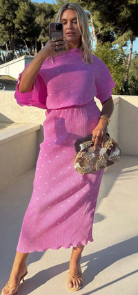 Never Fully Dressed Petal Pink Tilly Off the Shoulder Dress