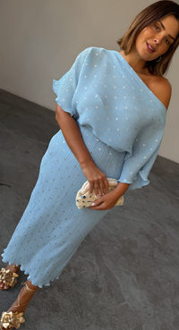 Never Fully Dressed Ice Blue Tilly Off the Shoulder Dress