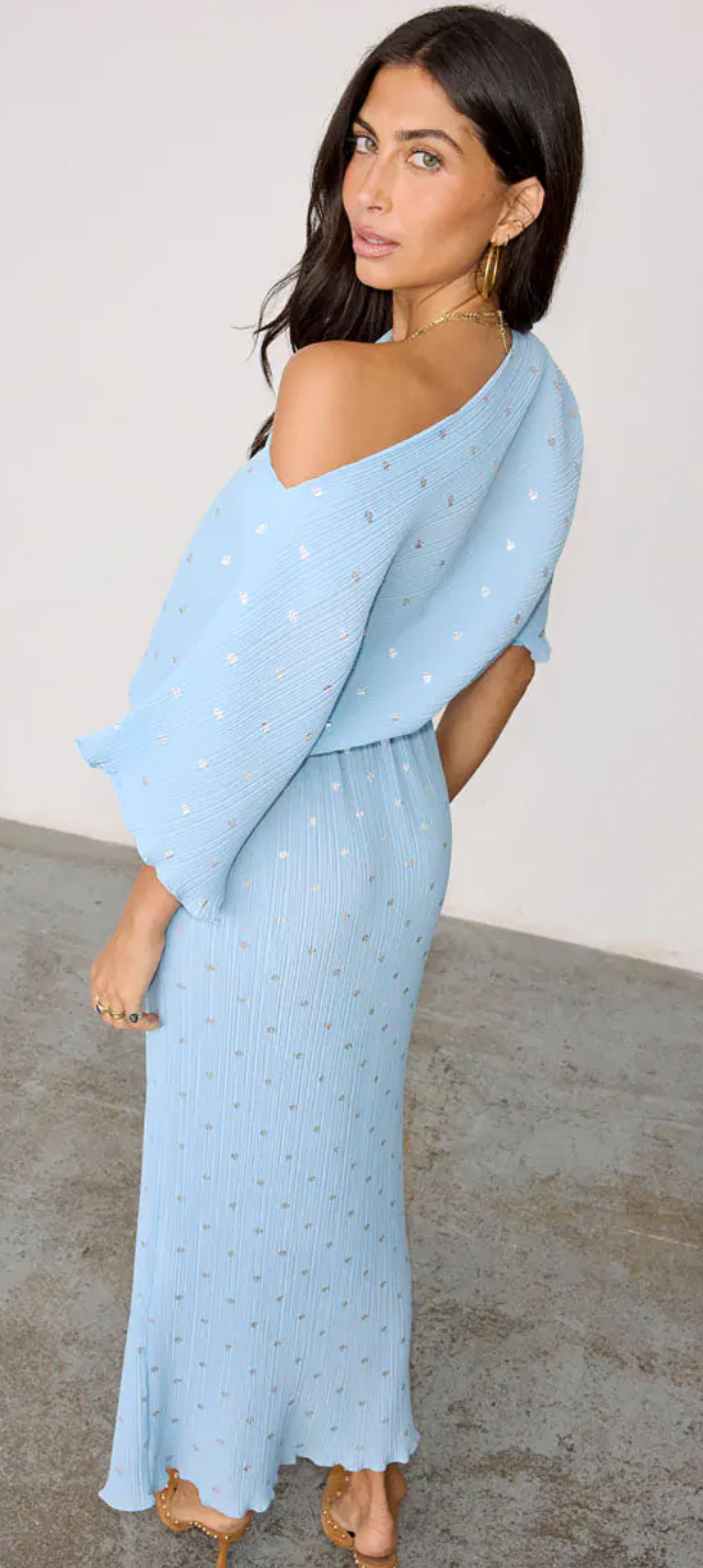 Never Fully Dressed Ice Blue Tilly Off the Shoulder Dress