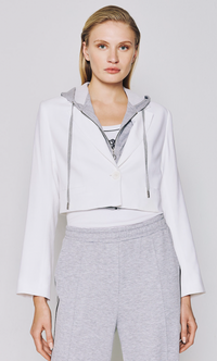 Access Fashion White Cropped Blazer with Grey Detachable Hood, 53-1033