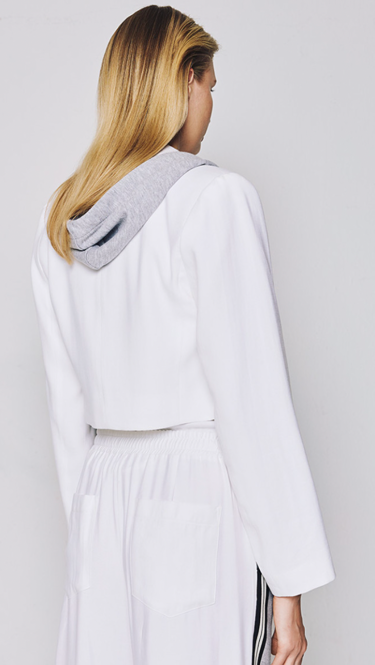 Access Fashion White Cropped Blazer with Grey Detachable Hood, 53-1033