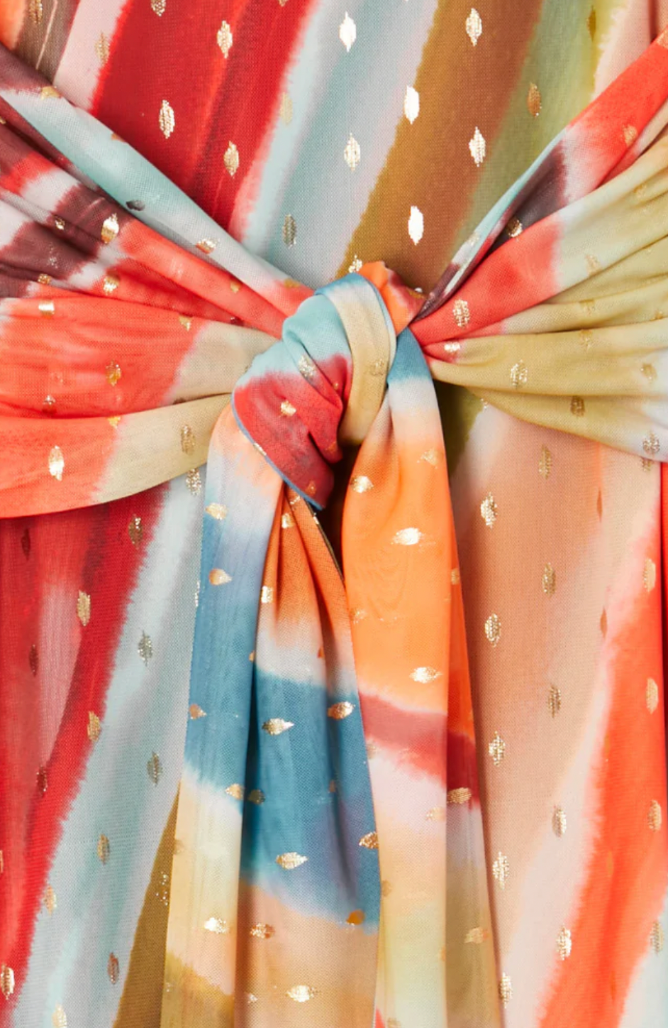 Never Fully Dressed Sunset Stripe Mesh Midi Dress