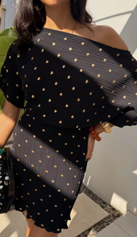 Never Fully Dressed Tilly Black Mini Plisse Off the Shoulder Dress