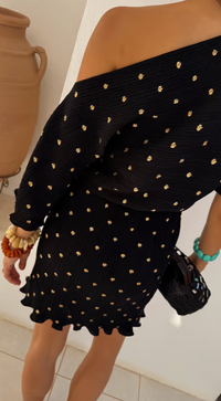 Never Fully Dressed Tilly Black Mini Plisse Off the Shoulder Dress
