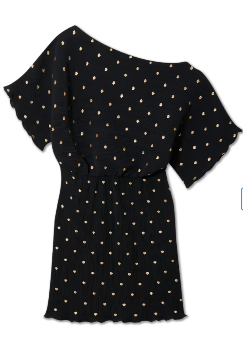 Never Fully Dressed Tilly Black Mini Plisse Off the Shoulder Dress