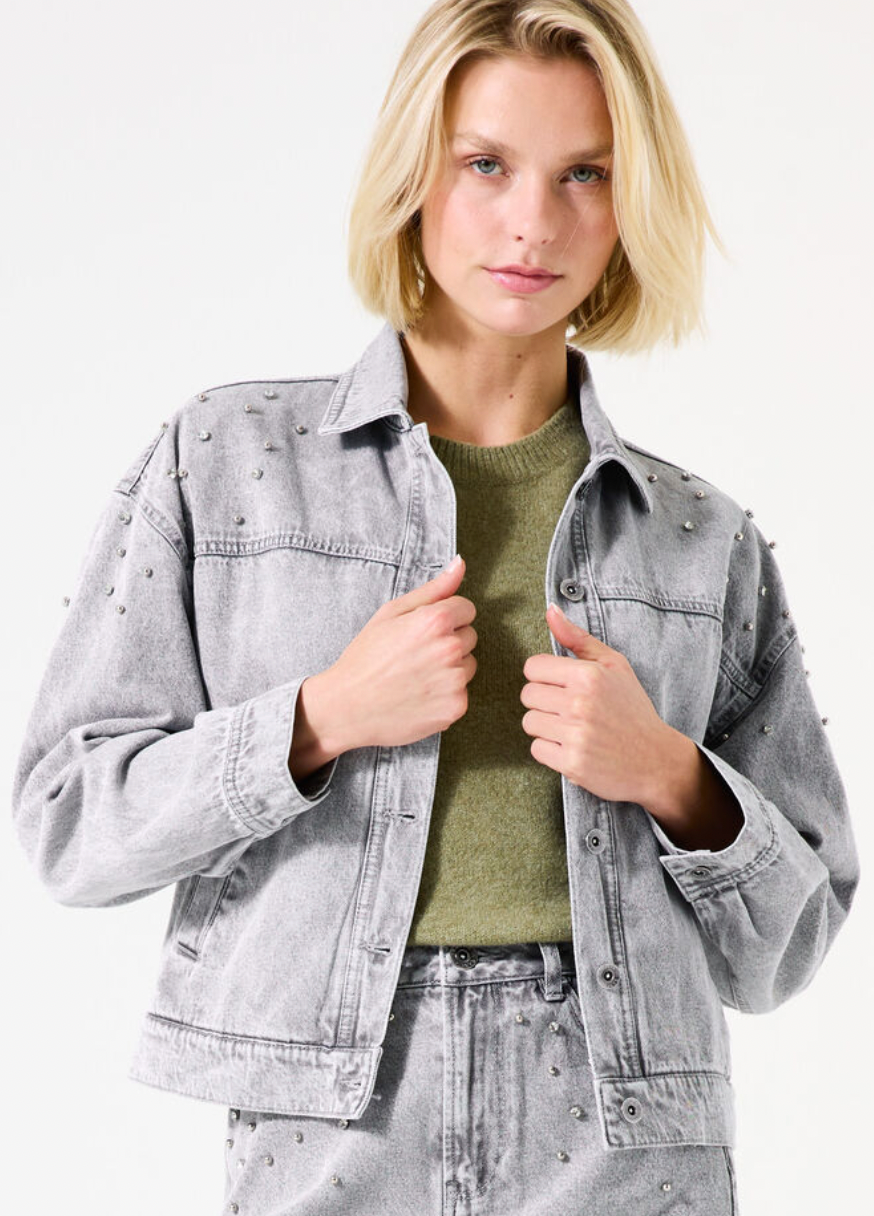 Garcia Grey Embellished Soft Denim Jacket, H50097