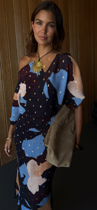 Never Fully Dressed Mara Chocolate Abstract Tilly Off the Shoulder Dress