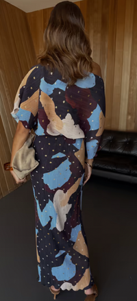 Never Fully Dressed Mara Chocolate Abstract Tilly Off the Shoulder Dress