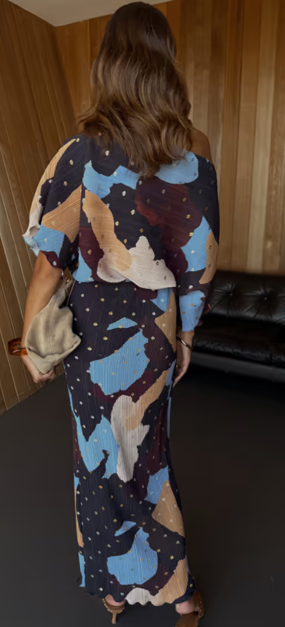 Never Fully Dressed Mara Chocolate Abstract Tilly Off the Shoulder Dress