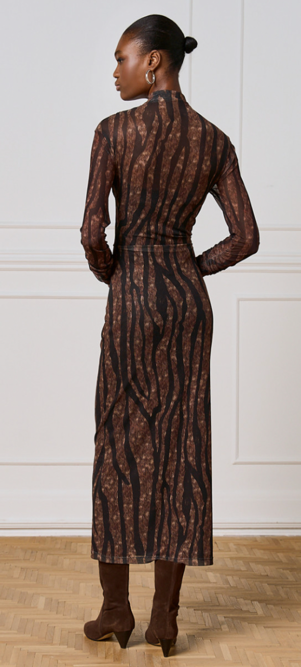 Access Fashion Brown Printed Midi Ruched Dress, 54-3352