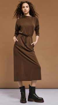 Access Fashion Brown Modal Midi Cowl Neck Dress, 54-3315