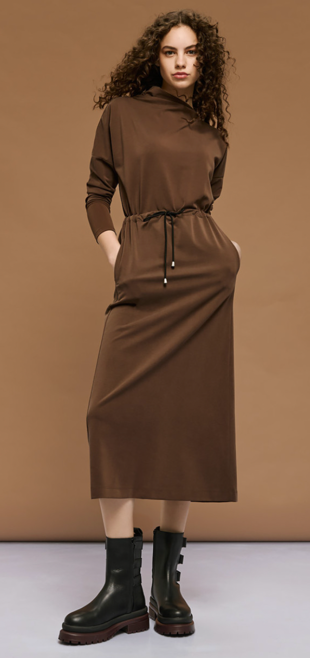 Access Fashion Brown Modal Midi Cowl Neck Dress, 54-3315